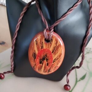 Vintage Handpainted Wood Corded Necklace